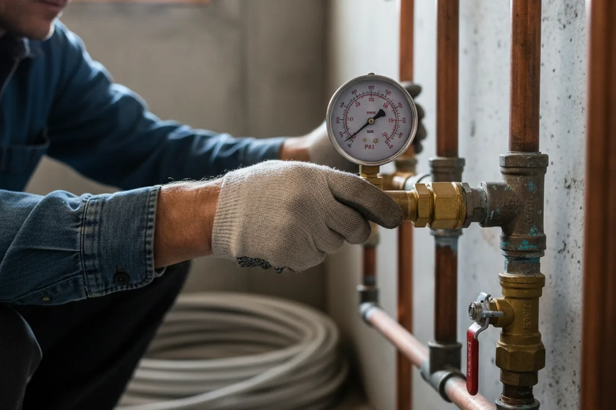 Pressure testing a repaired line during Water Line Repair in Davison